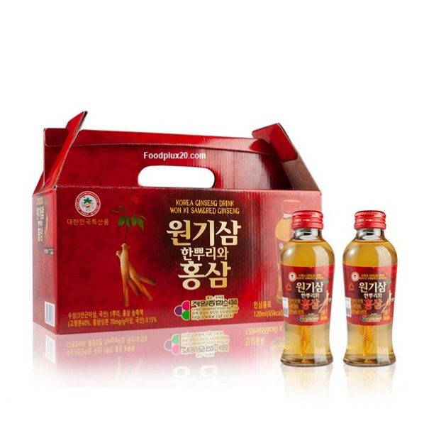 Nước Hồng Sâm Có Củ Hàn Quốc Chính Hãng - Nước Hồng Sâm Có Củ Wonkisam hộp 10 chai 120ml Nước Hồng Sâm Có Củ Hàn Quốc Chính Hãng - Nước Hồng Sâm Có Củ Wonkisam hộp 10 chai 120ml